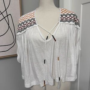 Free People Market Embroidered Tee Blouse